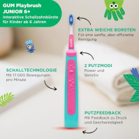 Elektrický zubní kartáček GUM Playbrush JUNIOR 6+ | Interaktivní aplikace na hraní | 2 režimy čištění | Extra měkké štětiny | 8t